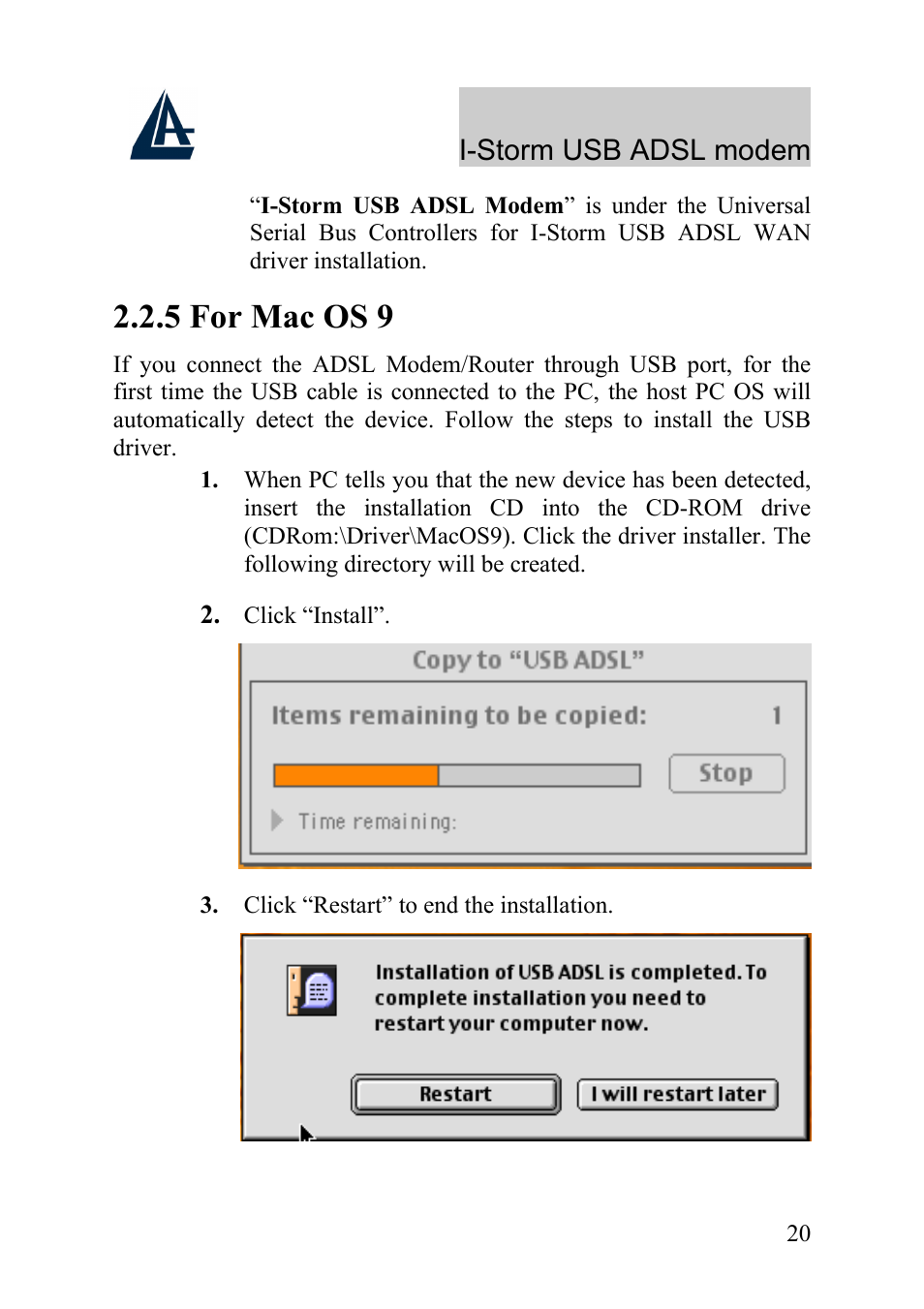 5 for mac os 9 | Atlantis Land I-Storm USB ADSL Modem A01-AU1 User Manual | Page 24 / 61