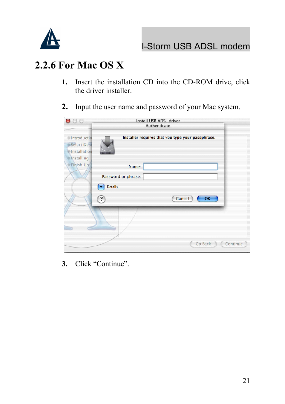 6 for mac os x | Atlantis Land I-Storm USB ADSL Modem A01-AU1 User Manual | Page 25 / 61