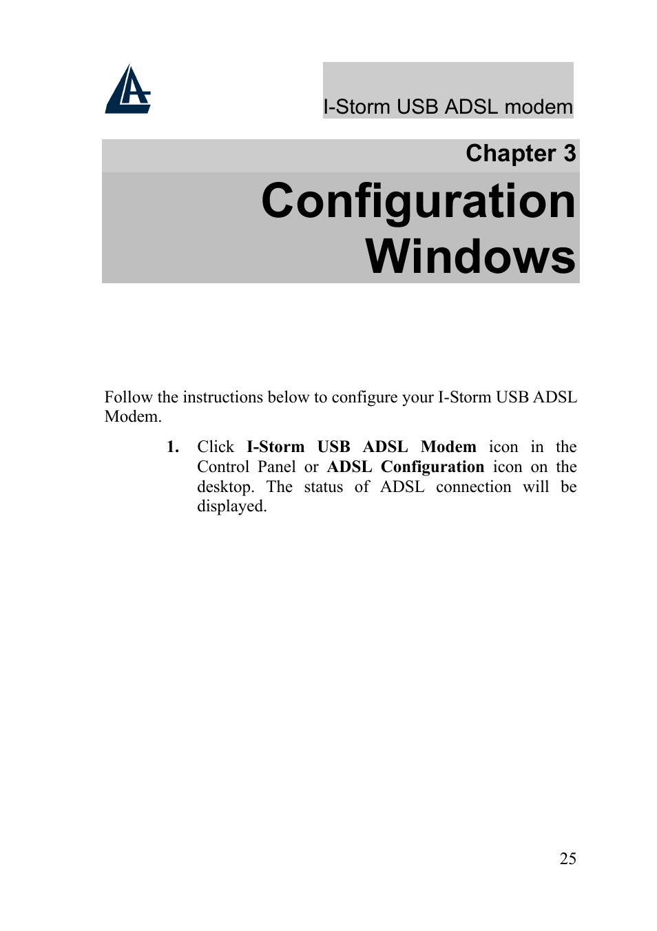 Configuration windows | Atlantis Land I-Storm USB ADSL Modem A01-AU1 User Manual | Page 29 / 61