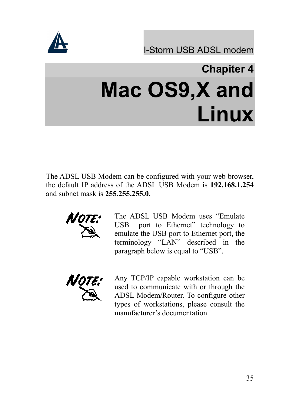Mac os9,x and linux | Atlantis Land I-Storm USB ADSL Modem A01-AU1 User Manual | Page 39 / 61