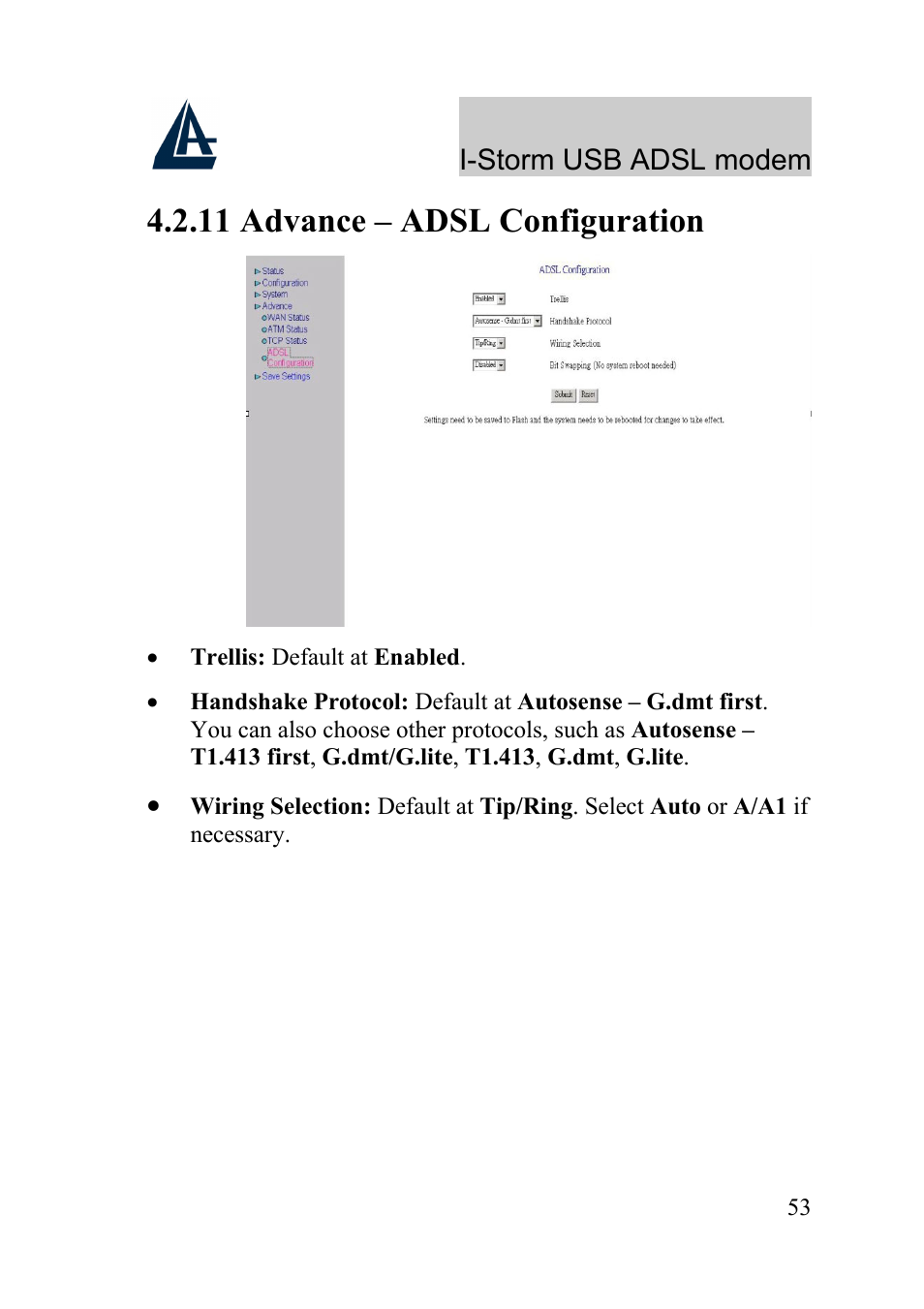 11 advance – adsl configuration | Atlantis Land I-Storm USB ADSL Modem A01-AU1 User Manual | Page 57 / 61