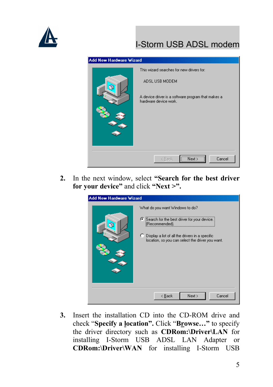 Atlantis Land I-Storm USB ADSL Modem A01-AU1 User Manual | Page 9 / 61