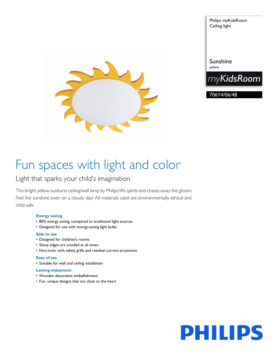 Philips myKidsRoom Ceiling light 70614-06-48 Sunshine yellow User Manual | 2 pages