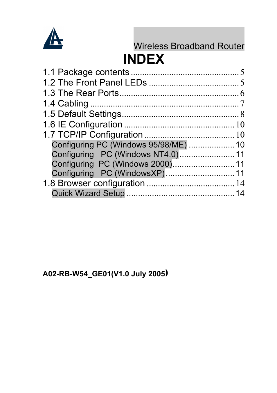 Index | Atlantis Land A02-RB-W54_GE01 User Manual | Page 4 / 22