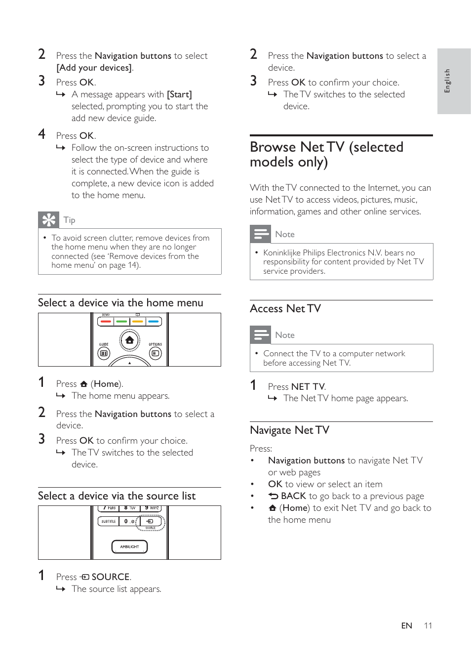 Browse net tv (selected models only) | Philips 32PFL7694H-12 User Manual | Page 12 / 76