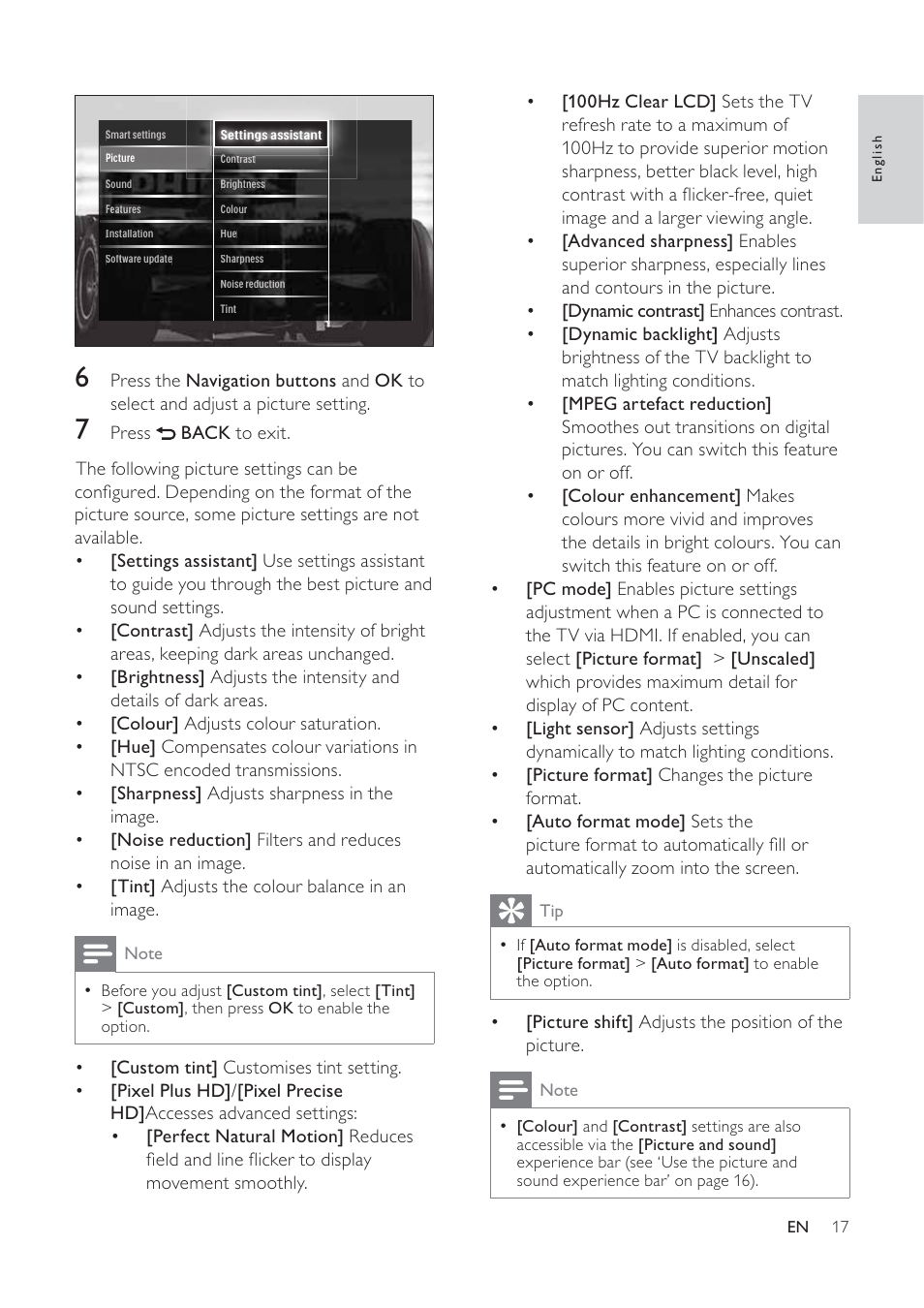 Picture shift] adjusts the position of the picture | Philips 32PFL7694H-12 User Manual | Page 18 / 76