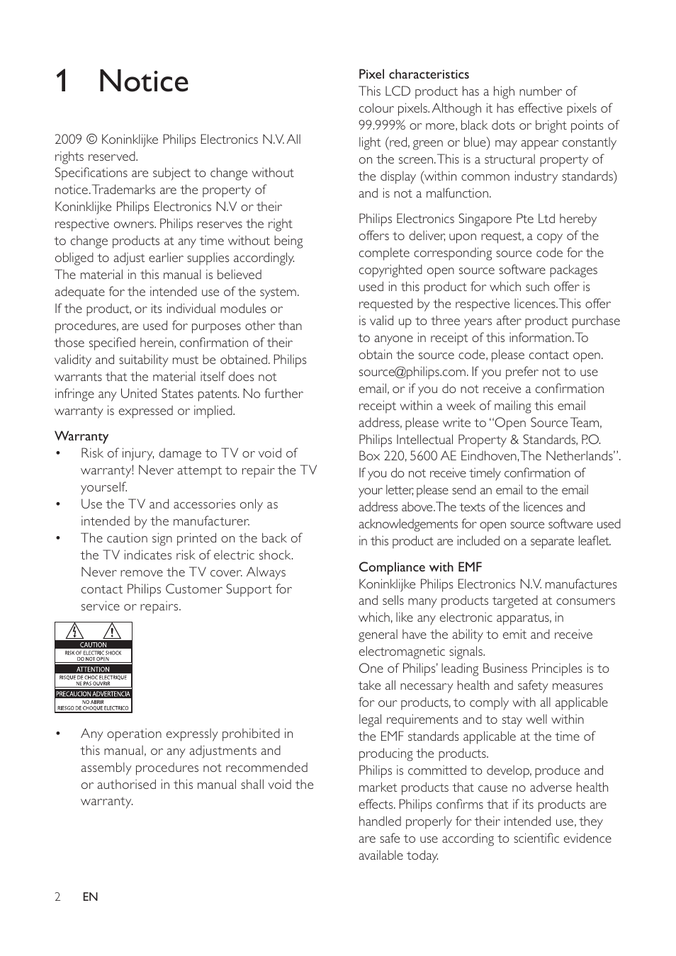 1 notice | Philips 32PFL7694H-12 User Manual | Page 3 / 76