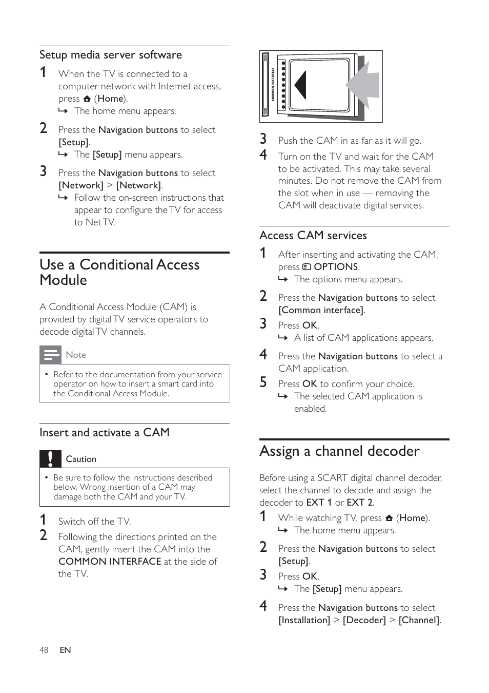 Assign a channel decoder, Use a conditional access module | Philips 32PFL7694H-12 User Manual | Page 49 / 76