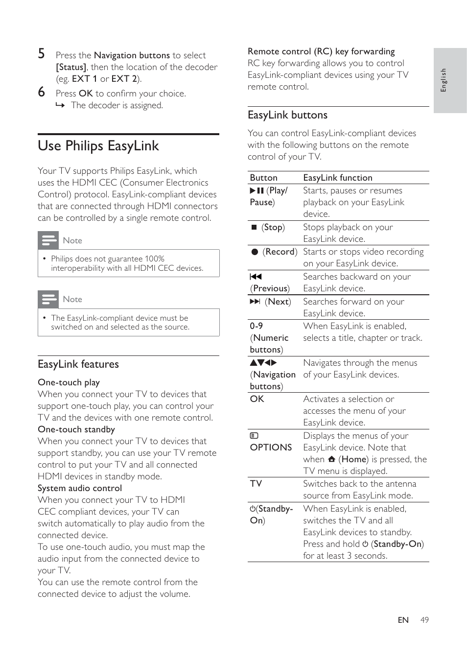 Use philips easylink, Easylink buttons, Easylink features | Philips 32PFL7694H-12 User Manual | Page 50 / 76