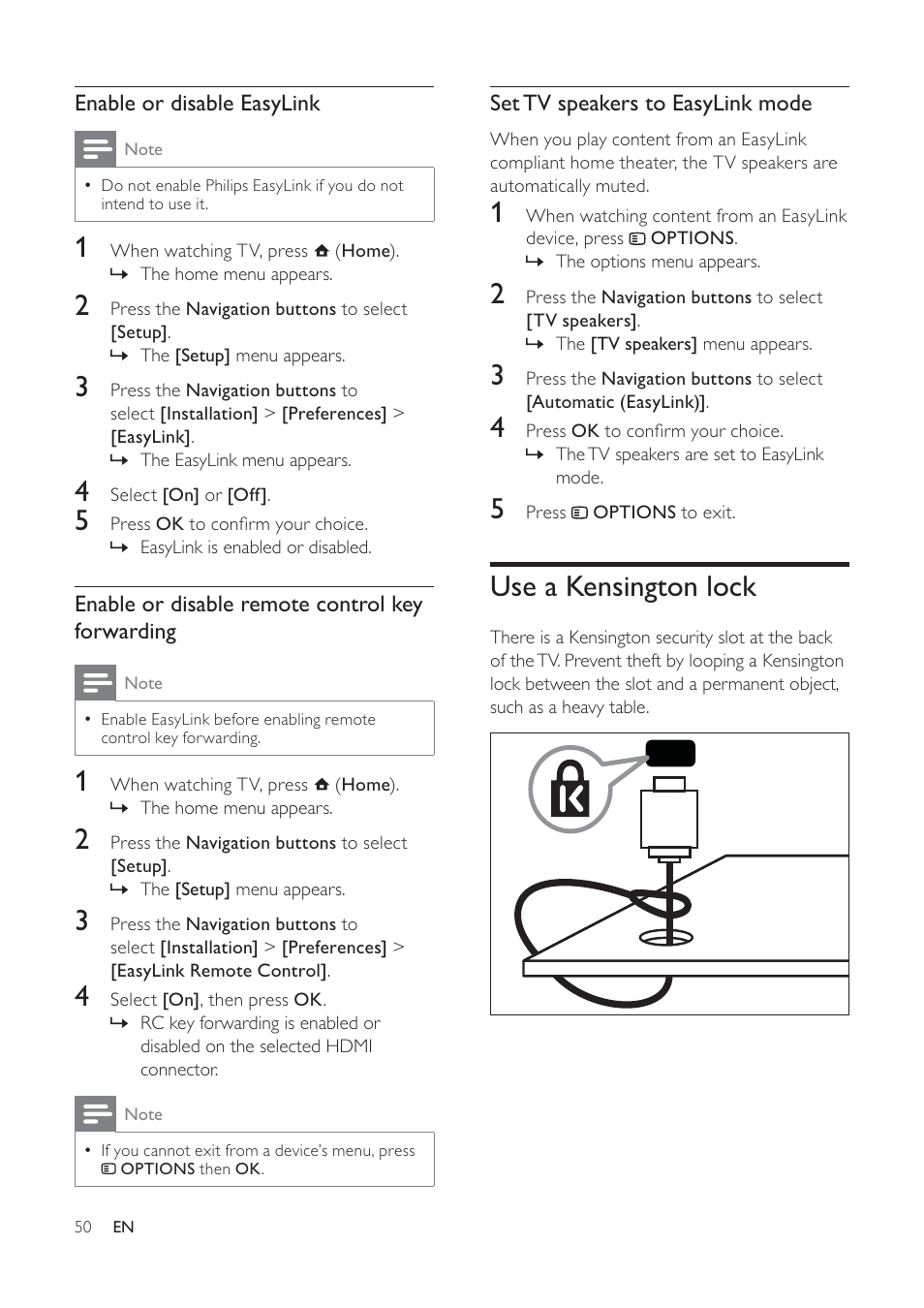 Use a kensington lock | Philips 32PFL7694H-12 User Manual | Page 51 / 76