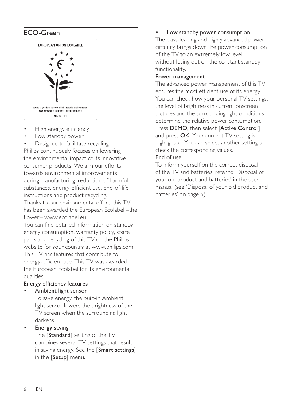 Eco-green | Philips 32PFL7694H-12 User Manual | Page 7 / 76