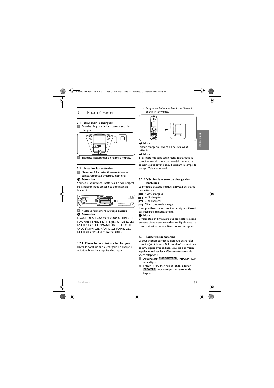 3pour démarrer | Philips VOIP8410B-37 User Manual | Page 37 / 92