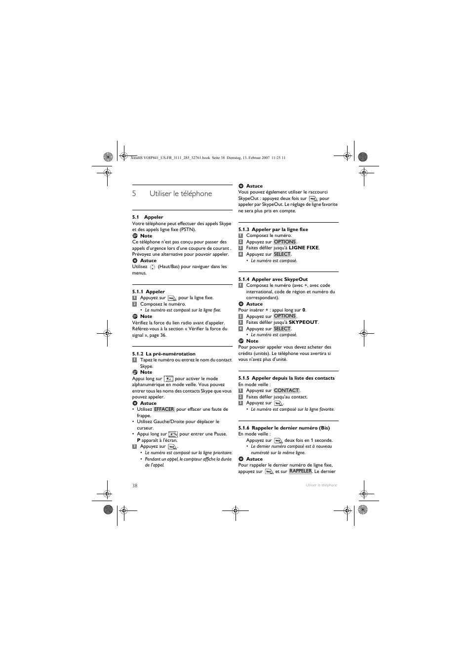 5utiliser le téléphone | Philips VOIP8410B-37 User Manual | Page 40 / 92