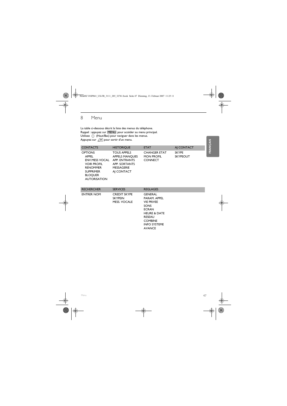 8menu | Philips VOIP8410B-37 User Manual | Page 49 / 92