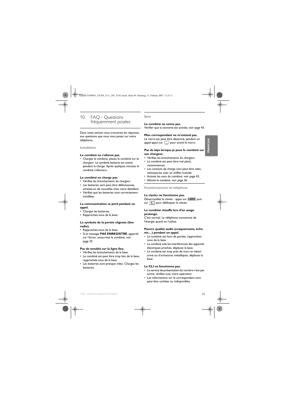 10 faq - questions fréquemment posées | Philips VOIP8410B-37 User Manual | Page 51 / 92