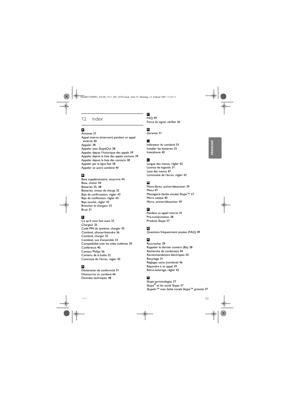 12 index | Philips VOIP8410B-37 User Manual | Page 55 / 92