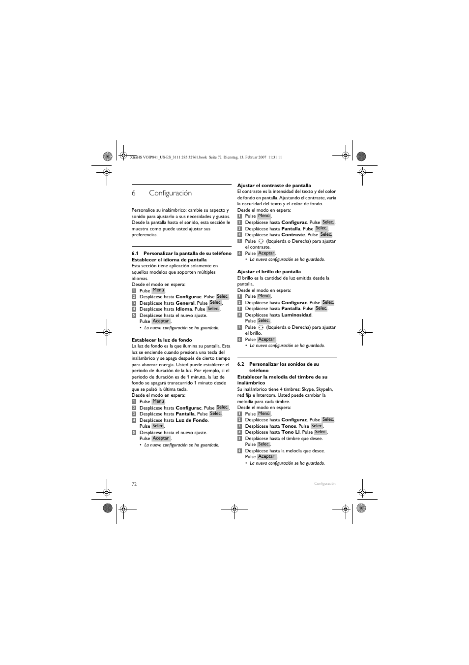 6configuración | Philips VOIP8410B-37 User Manual | Page 74 / 92