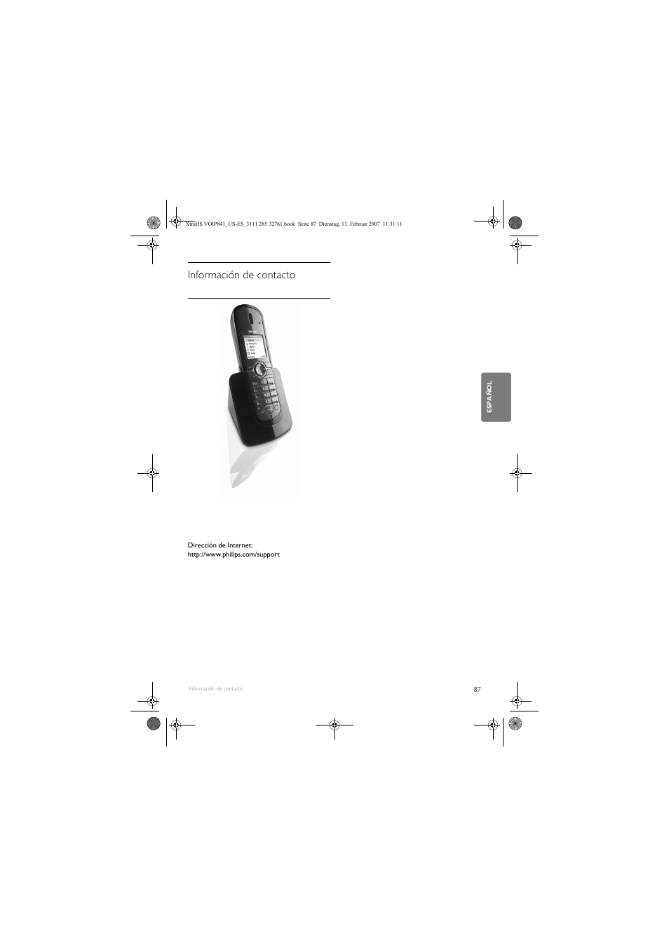 Información de contacto | Philips VOIP8410B-37 User Manual | Page 89 / 92