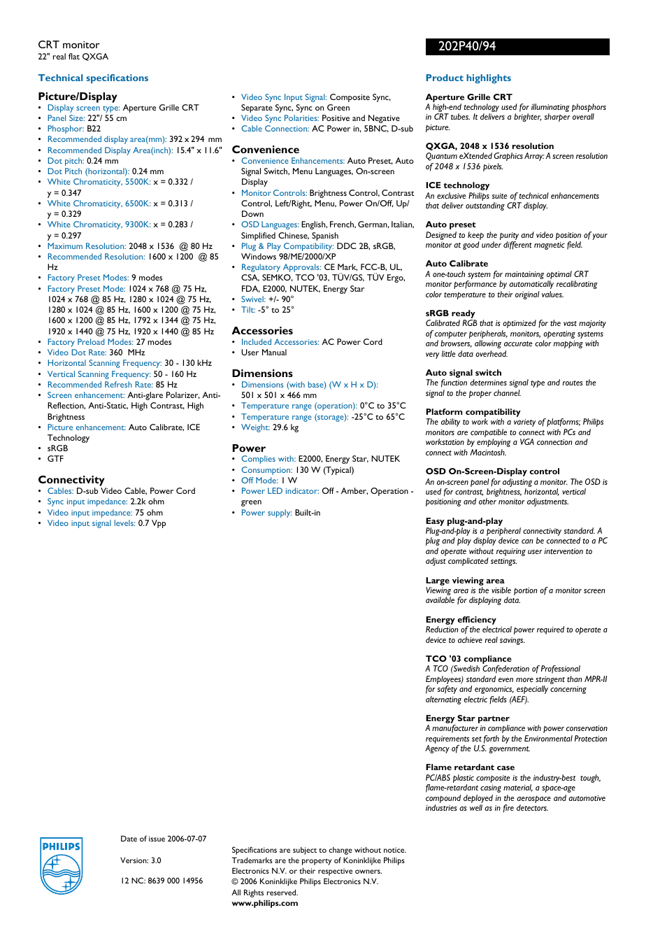 For preview purpose only | Philips 202P40-94B User Manual | Page 2 / 2