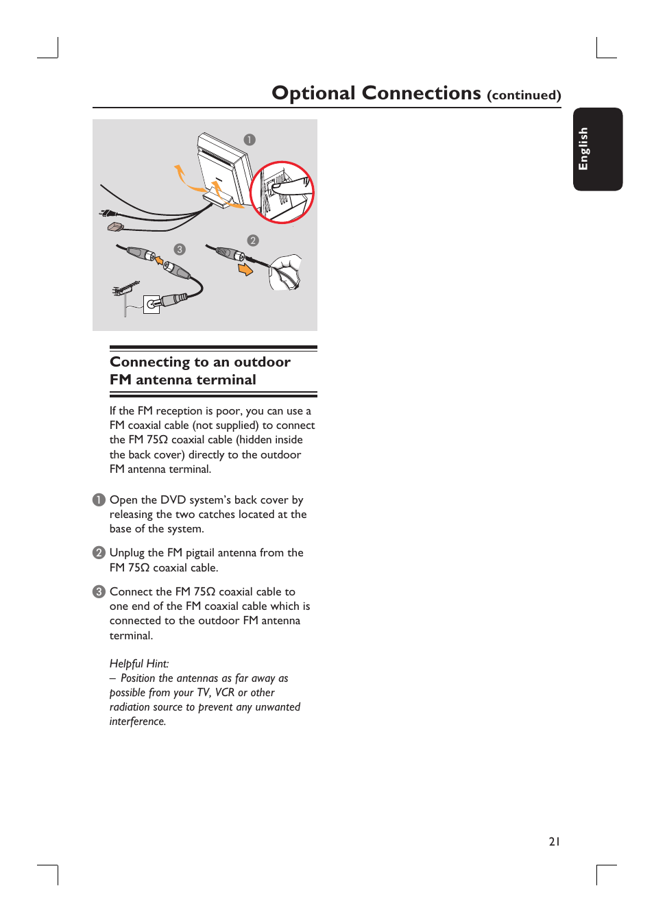 Optional connections | Philips HTS9800W-37B User Manual | Page 21 / 56