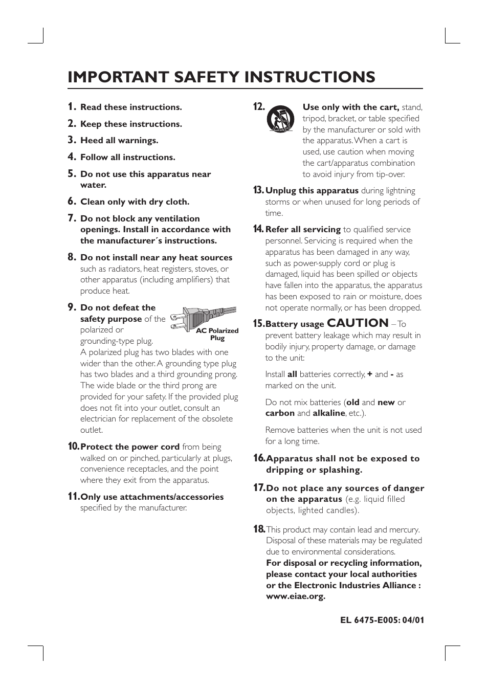 Important safety instructions, Caution | Philips HTS9800W-37B User Manual | Page 3 / 56