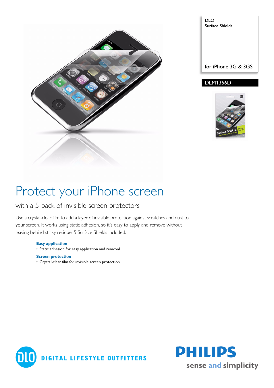 Philips DLO Surface Shields DLM1356D for iPhone 3G & 3GS User Manual | 2 pages