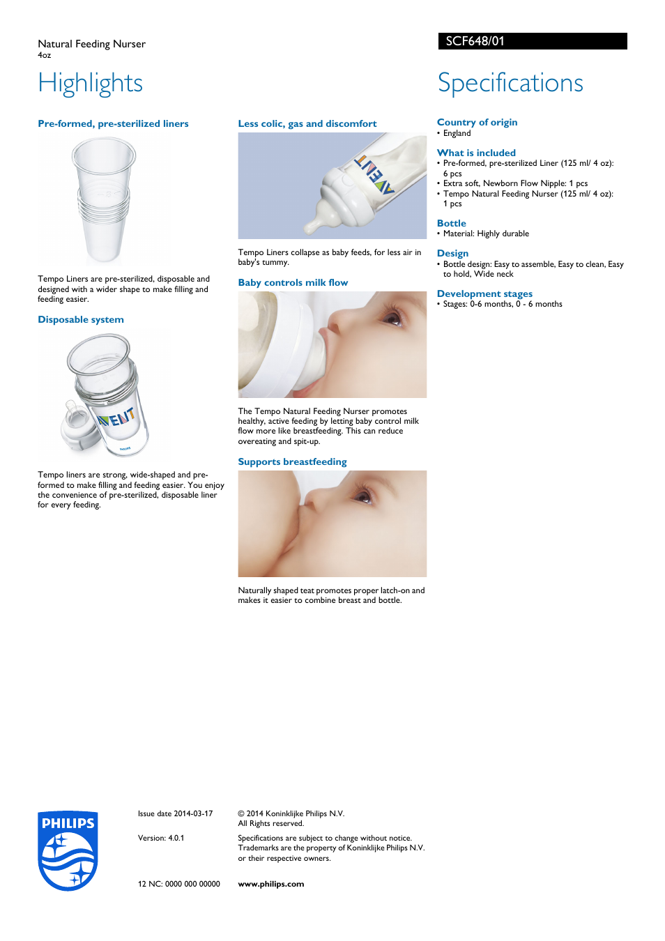 Highlights, Specifications | Philips SCF648-01 User Manual | Page 2 / 2