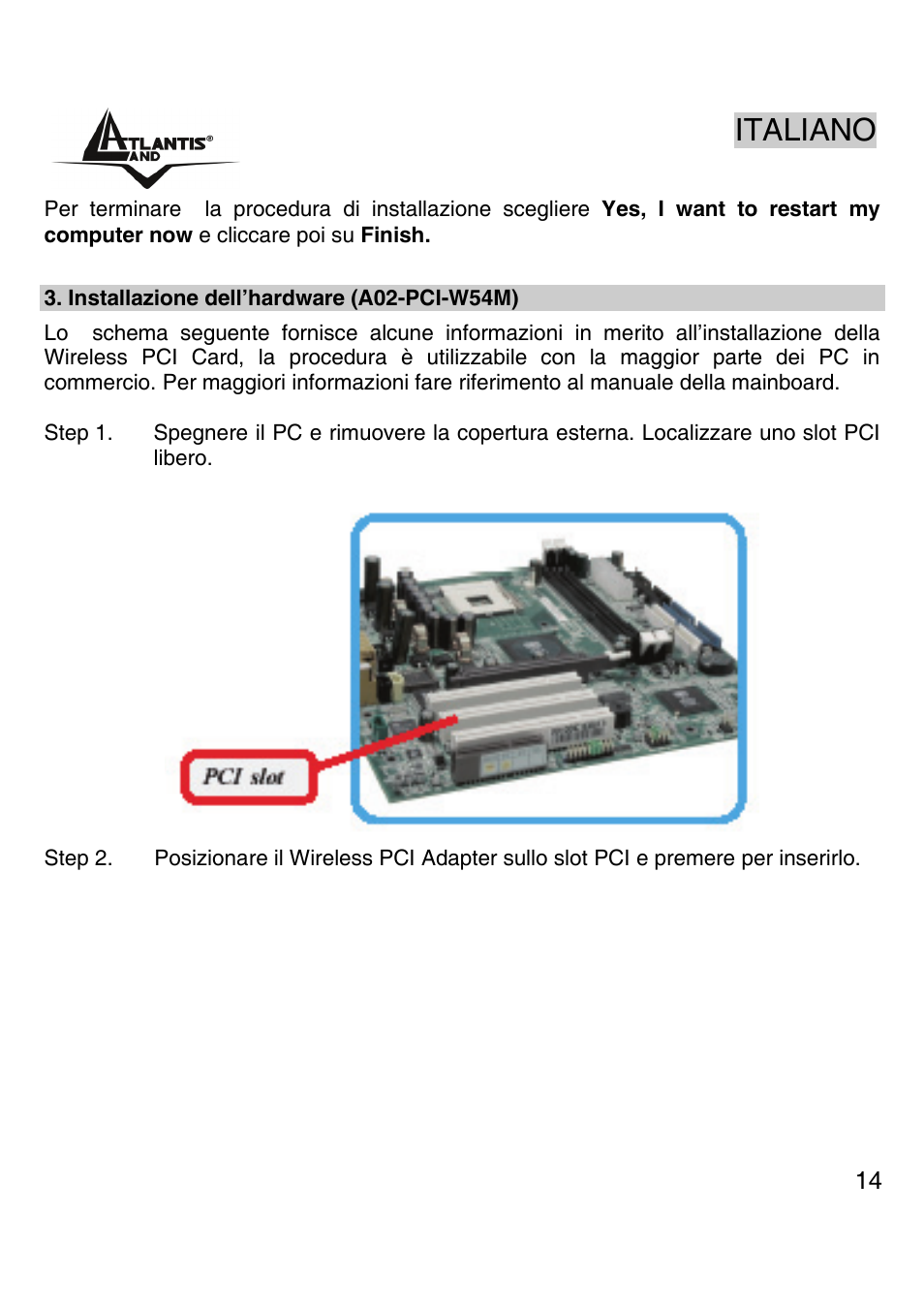 Italiano | Atlantis Land A02-PCI-W54M User Manual | Page 13 / 65
