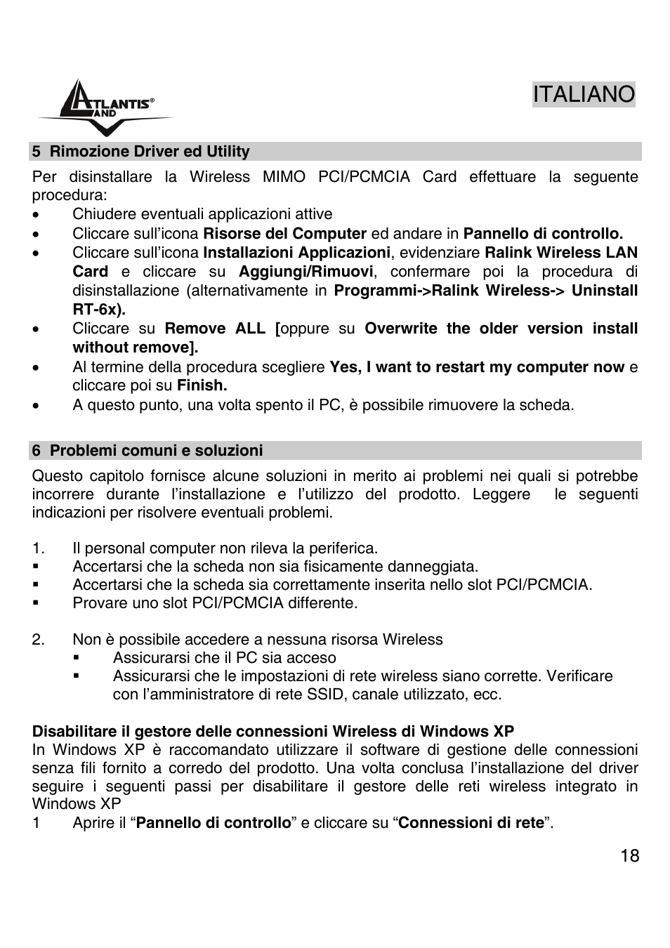Italiano | Atlantis Land A02-PCI-W54M User Manual | Page 17 / 65