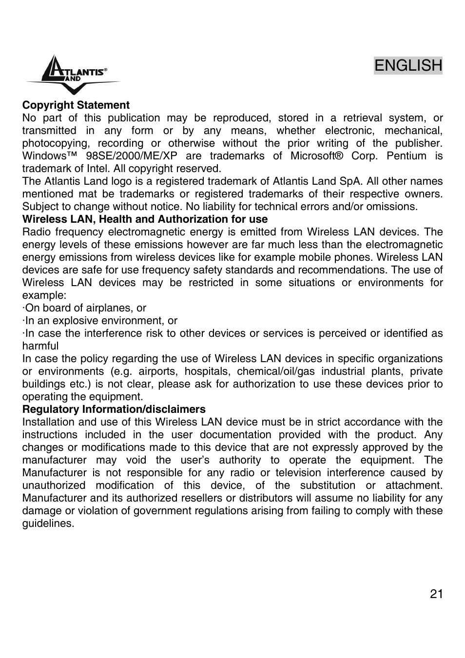 English | Atlantis Land A02-PCI-W54M User Manual | Page 20 / 65
