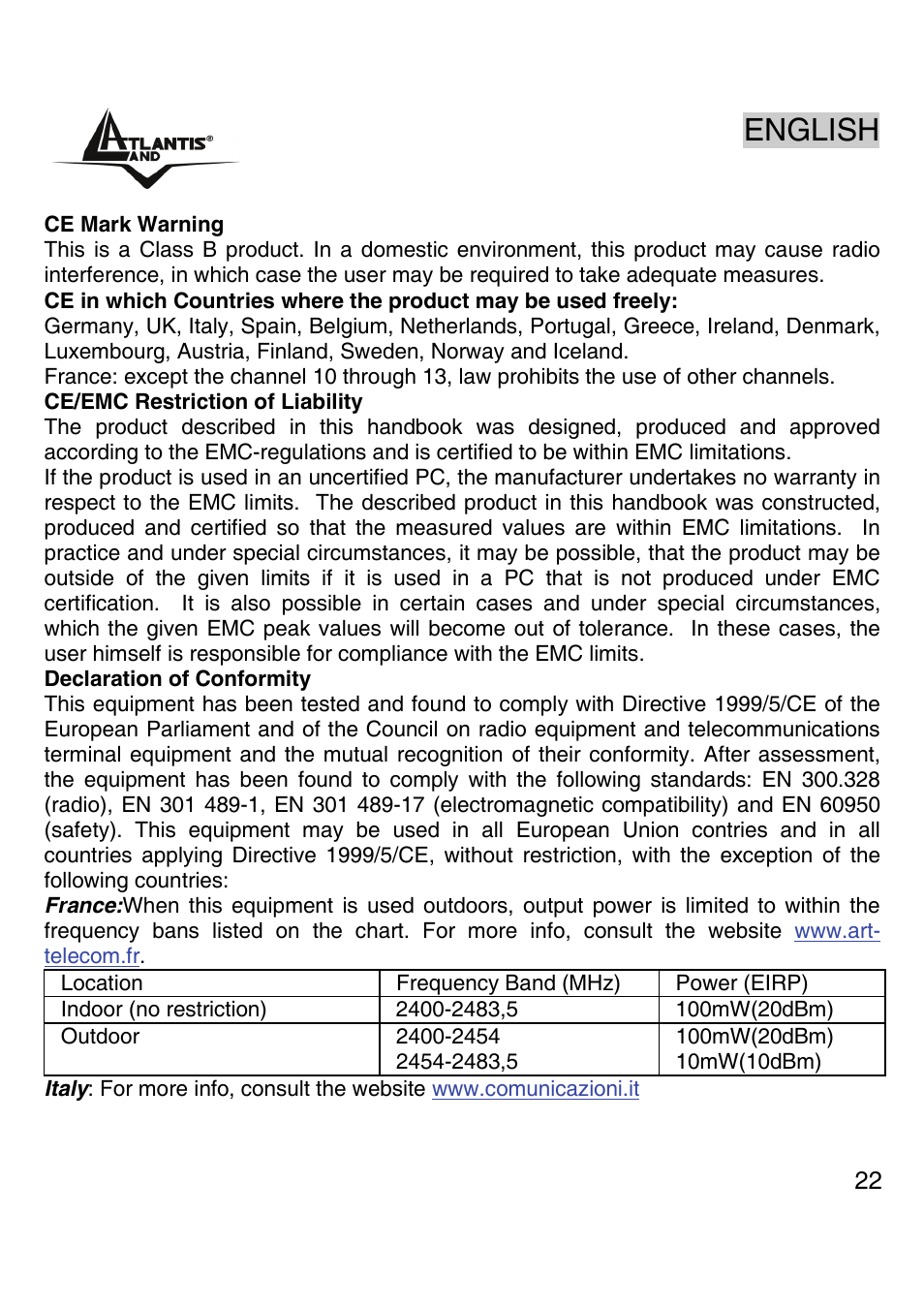 English | Atlantis Land A02-PCI-W54M User Manual | Page 21 / 65