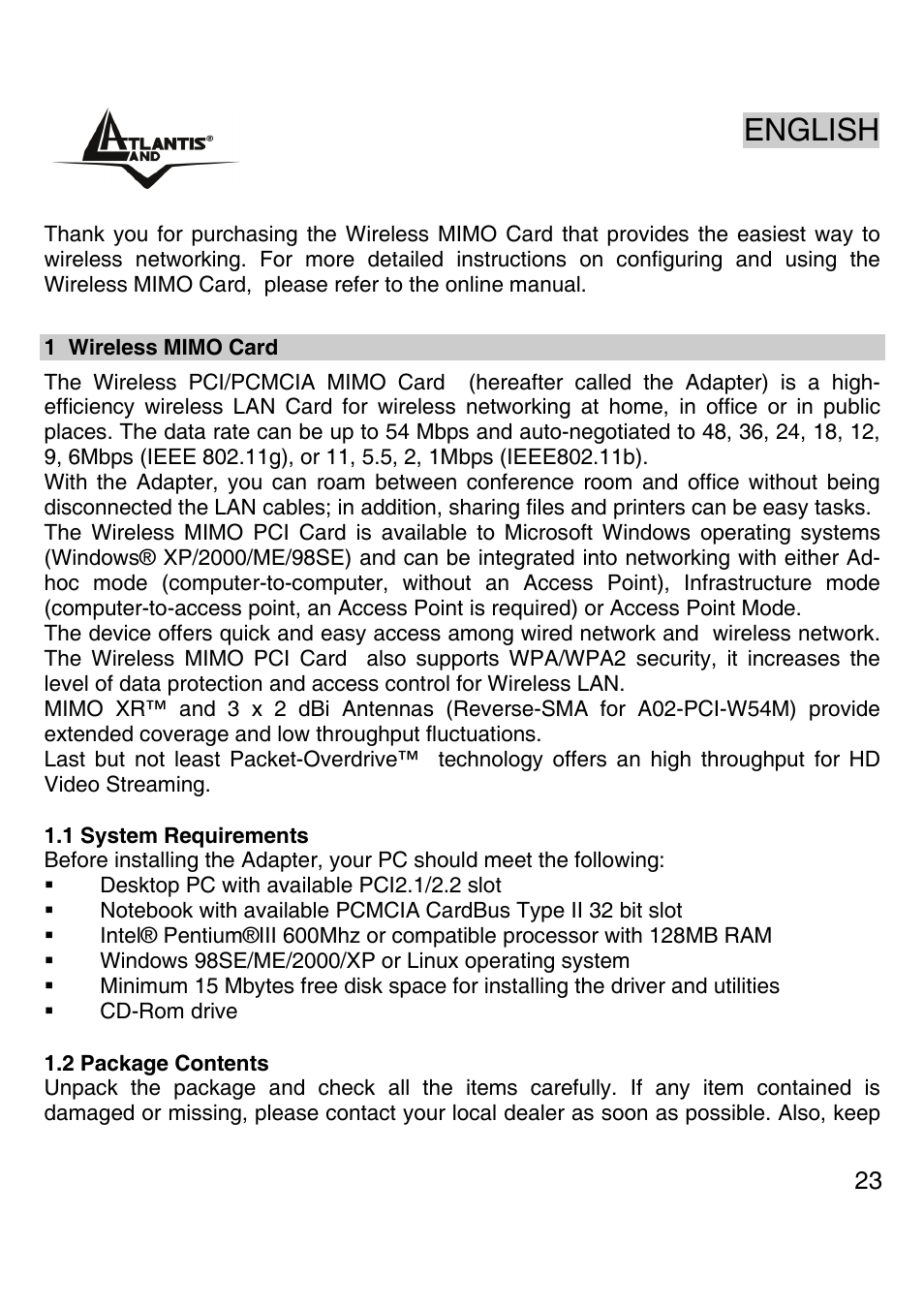 English | Atlantis Land A02-PCI-W54M User Manual | Page 22 / 65