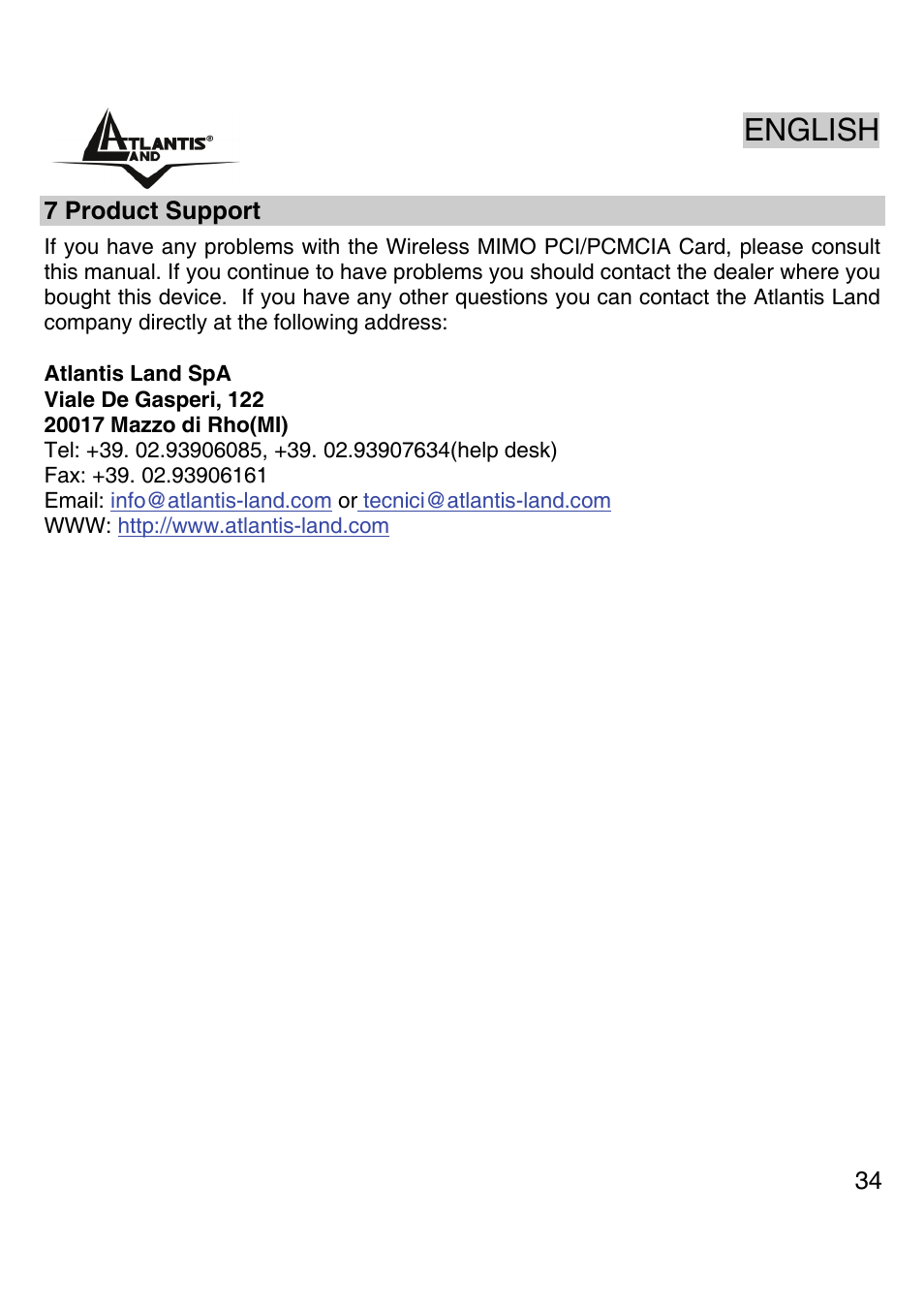 English | Atlantis Land A02-PCI-W54M User Manual | Page 33 / 65