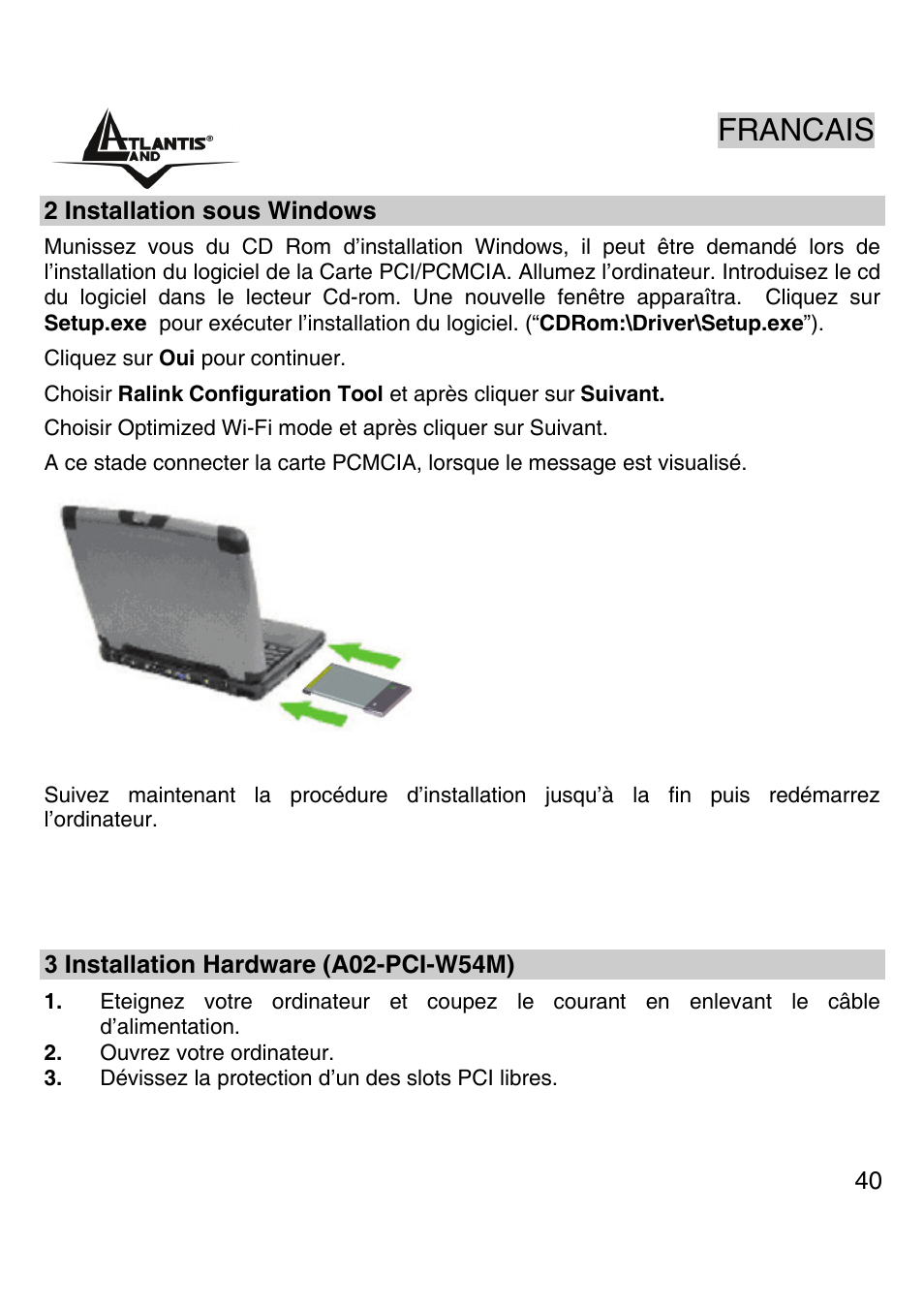 Francais | Atlantis Land A02-PCI-W54M User Manual | Page 39 / 65