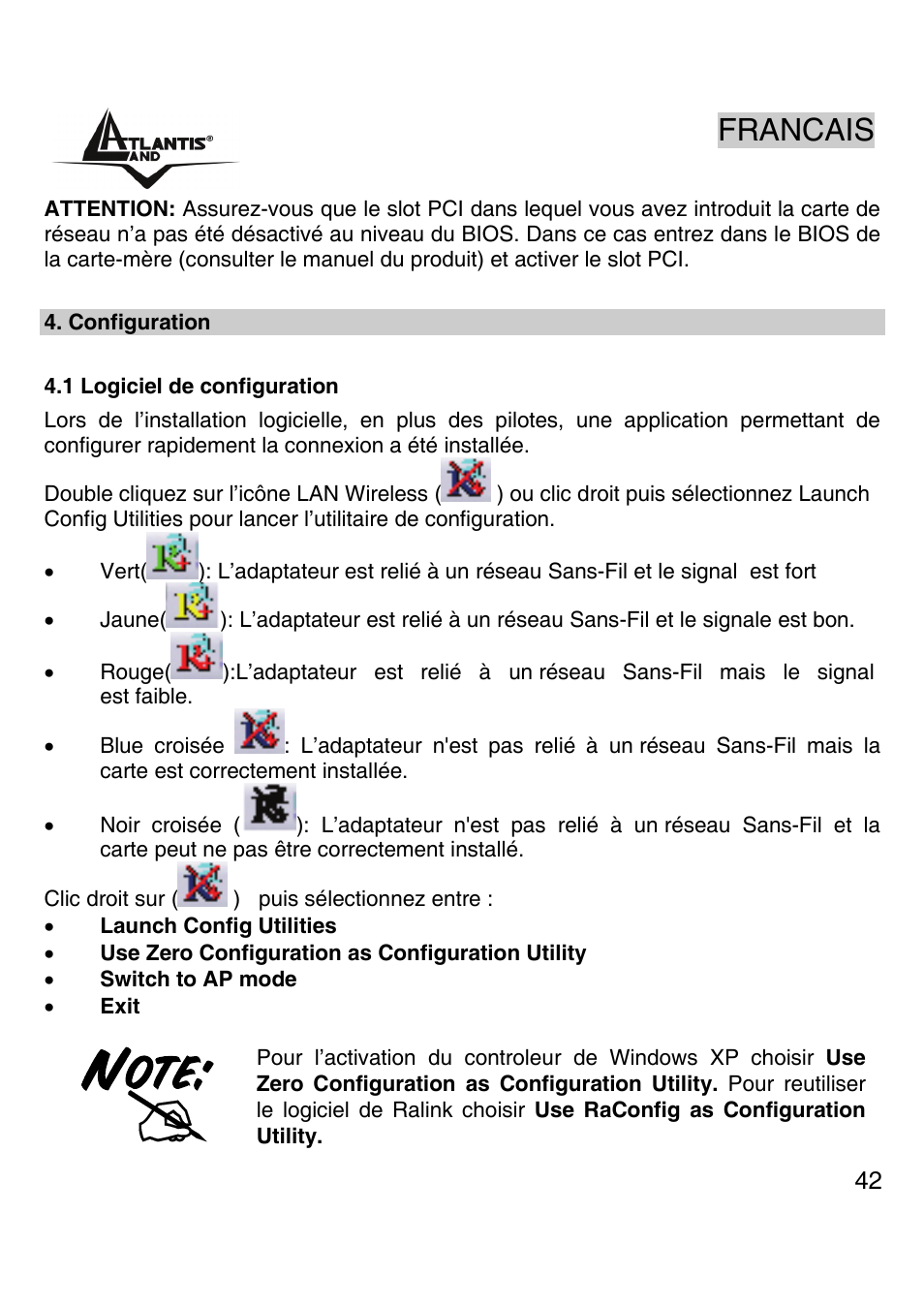 Francais | Atlantis Land A02-PCI-W54M User Manual | Page 41 / 65