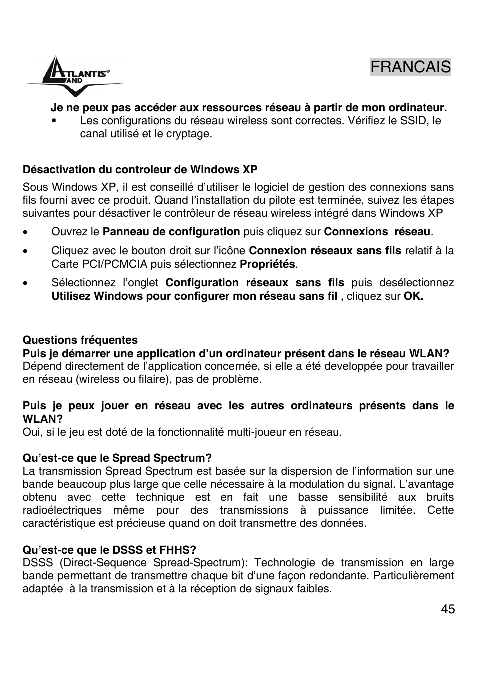 Francais | Atlantis Land A02-PCI-W54M User Manual | Page 44 / 65