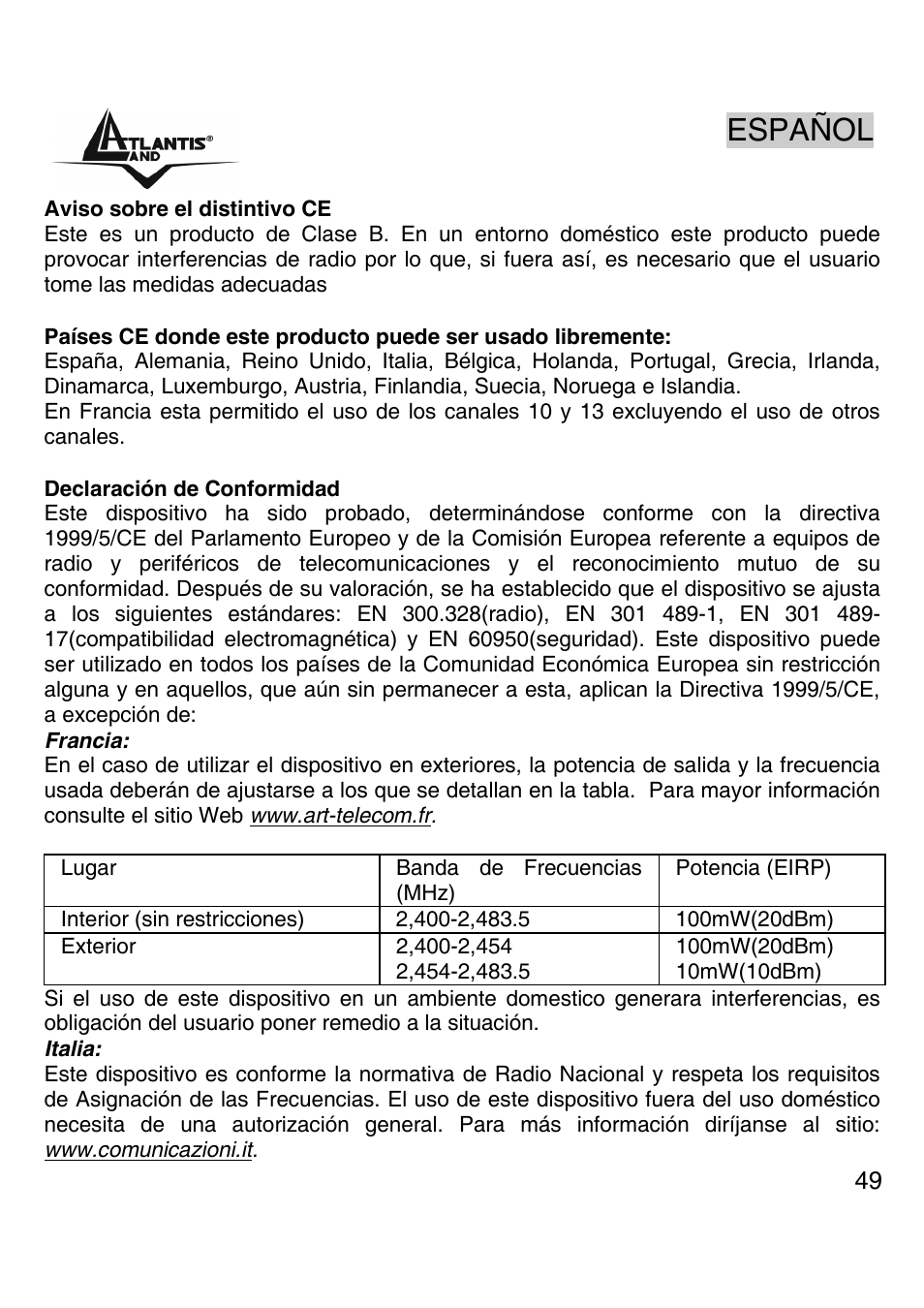Español | Atlantis Land A02-PCI-W54M User Manual | Page 48 / 65