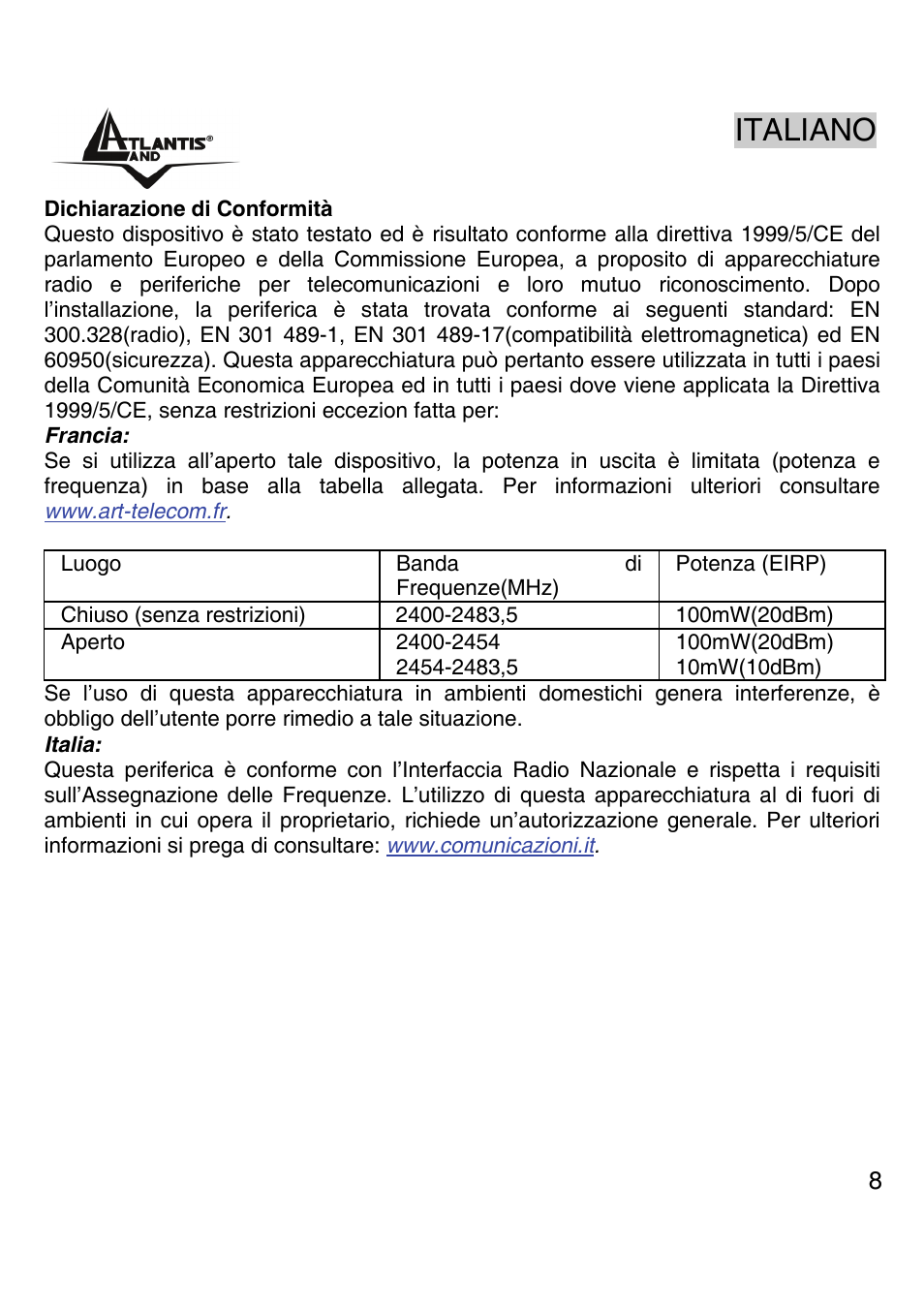 Italiano | Atlantis Land A02-PCI-W54M User Manual | Page 7 / 65