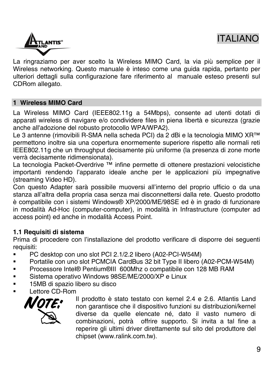 Italiano | Atlantis Land A02-PCI-W54M User Manual | Page 8 / 65