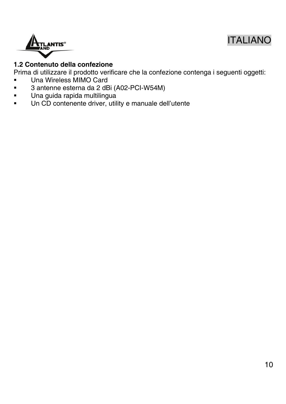 Italiano | Atlantis Land A02-PCI-W54M User Manual | Page 9 / 65