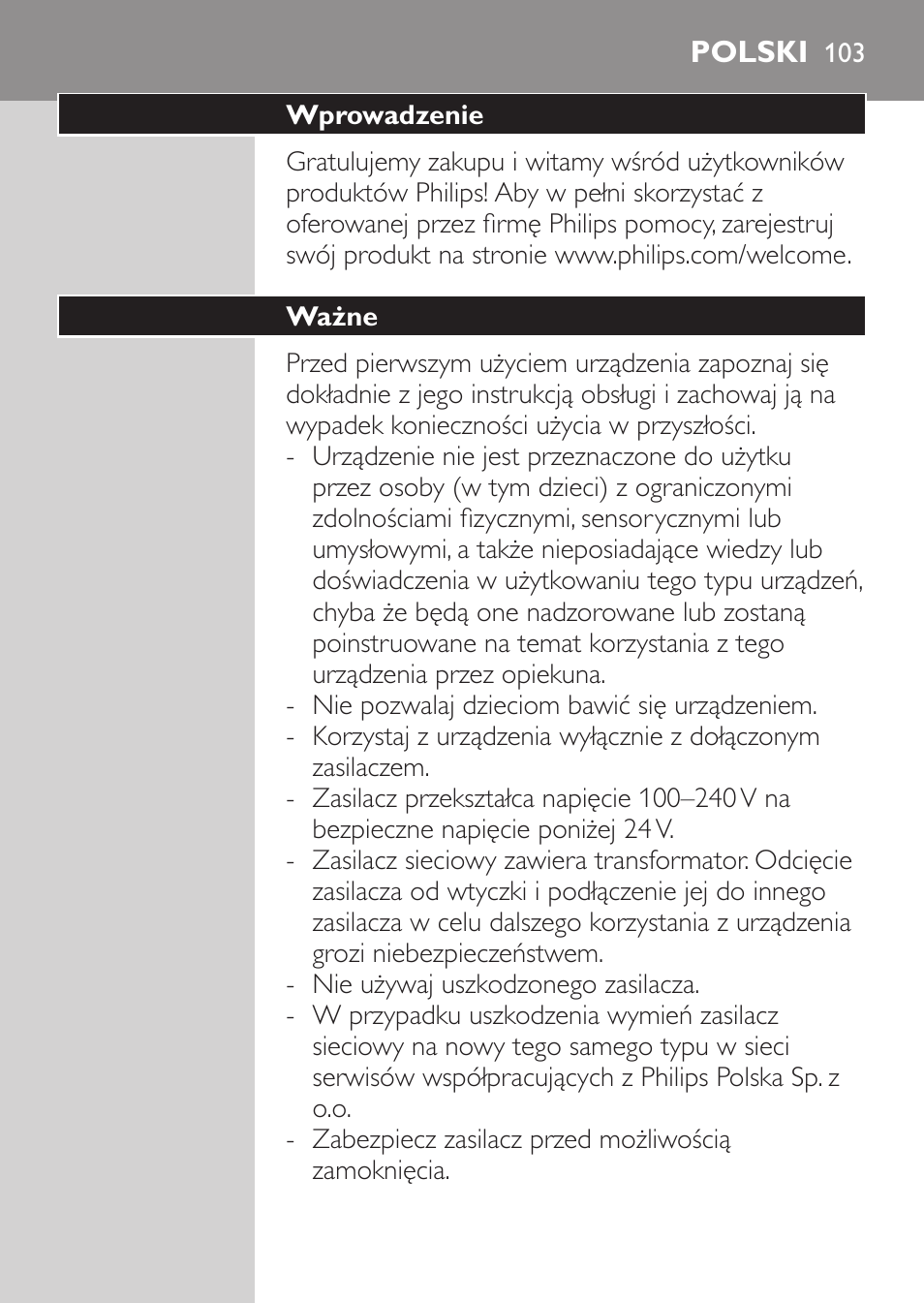 Polski, Wprowadzenie, Ważne | Philips HQ7340-17 User Manual | Page 101 / 180