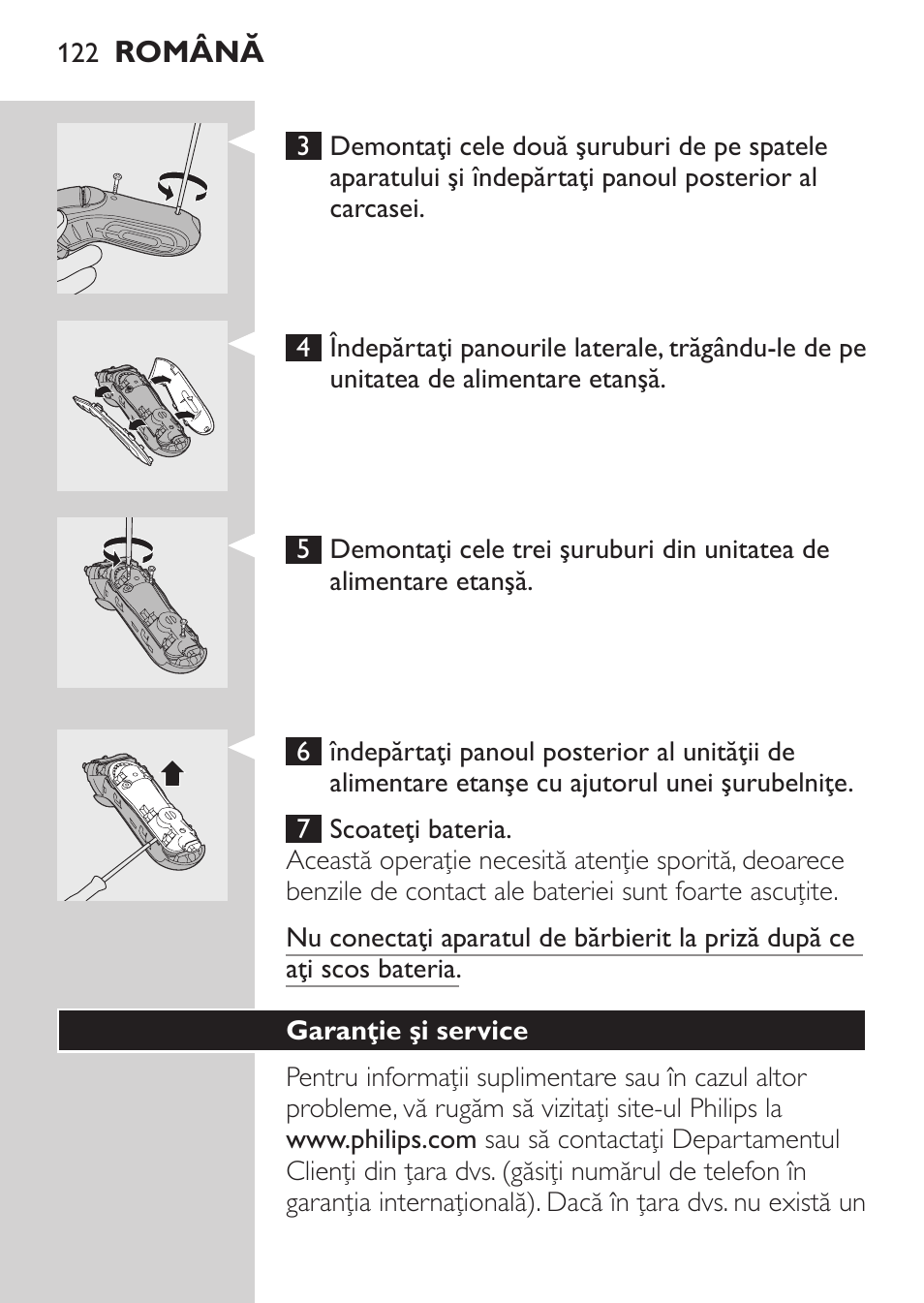 Garanţie şi service | Philips HQ7340-17 User Manual | Page 120 / 180