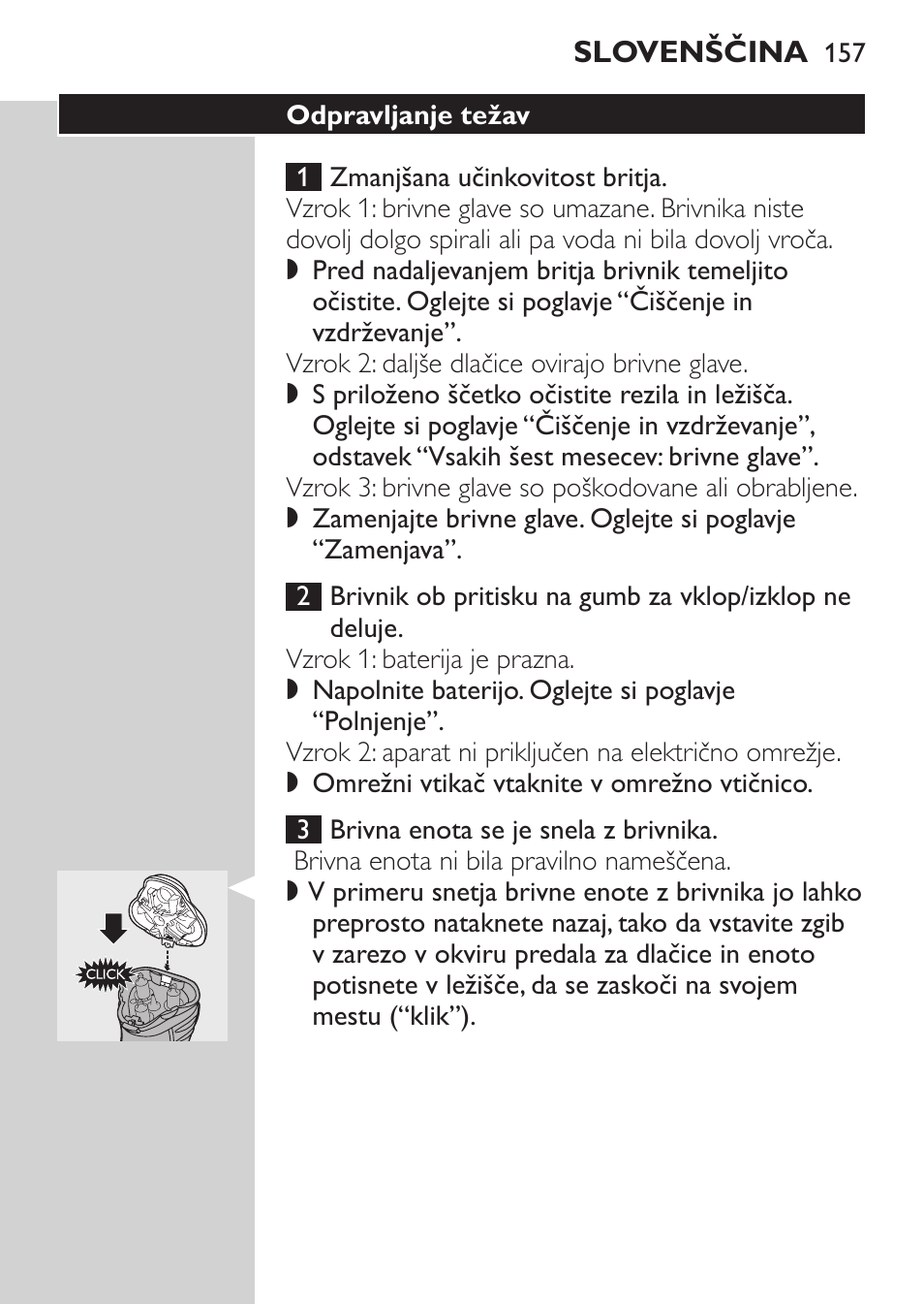 Odpravljanje težav | Philips HQ7340-17 User Manual | Page 155 / 180