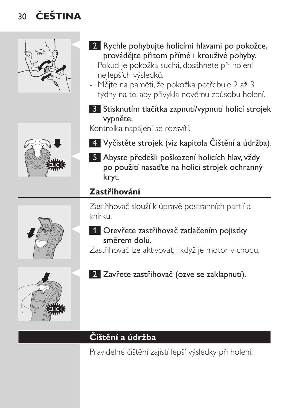 Zastřihování, Čištění a údržba | Philips HQ7340-17 User Manual | Page 28 / 180