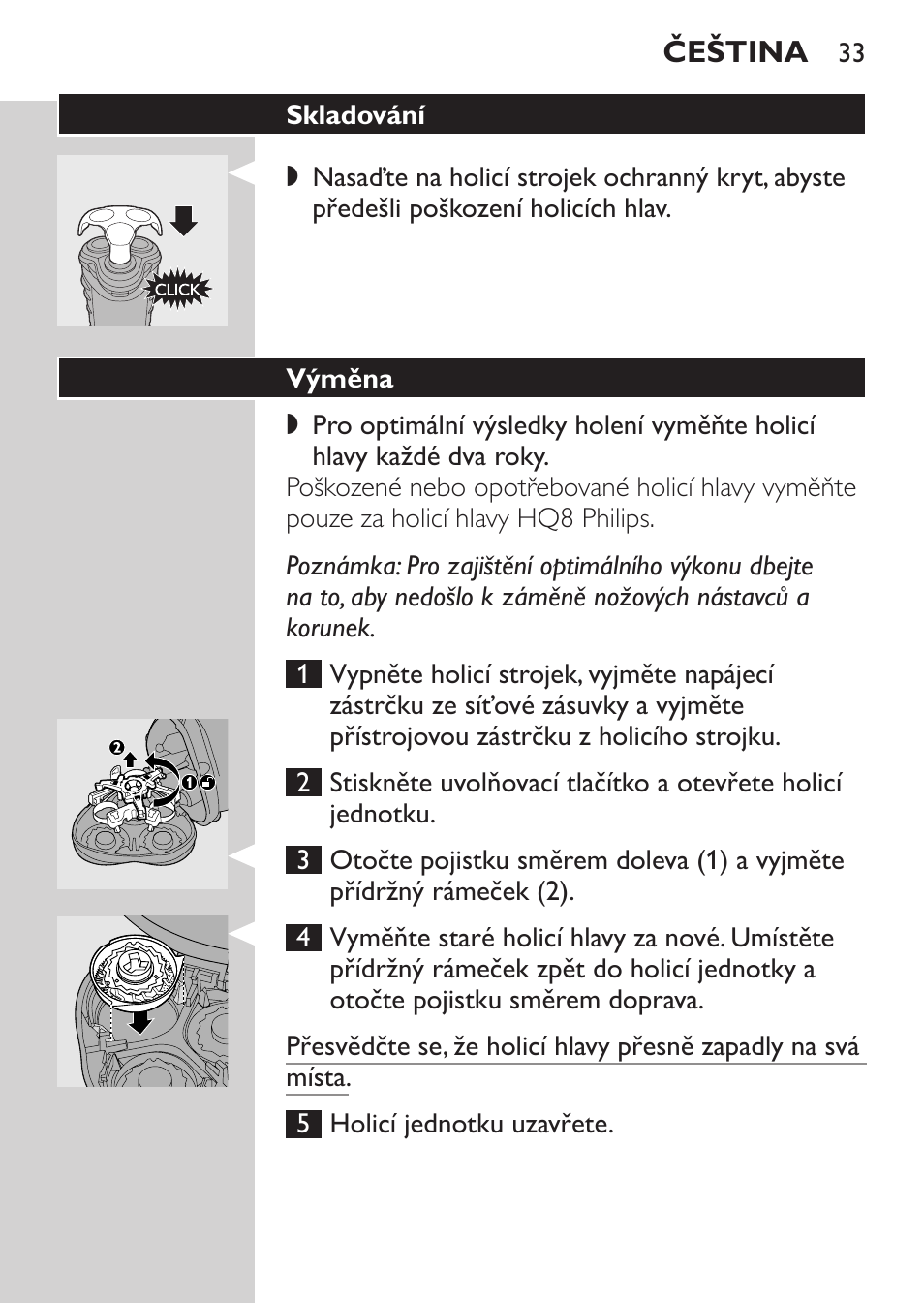 Skladování, Výměna | Philips HQ7340-17 User Manual | Page 31 / 180