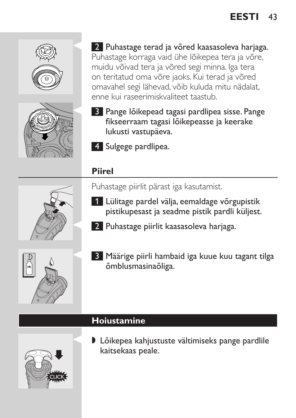 Piirel, Hoiustamine | Philips HQ7340-17 User Manual | Page 41 / 180