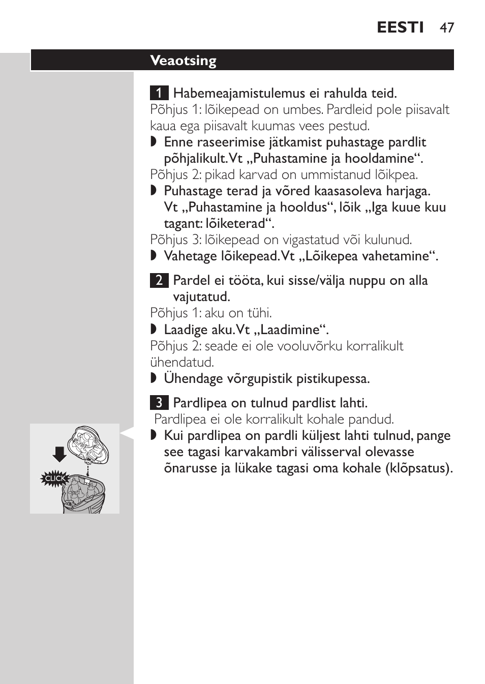 Veaotsing | Philips HQ7340-17 User Manual | Page 45 / 180