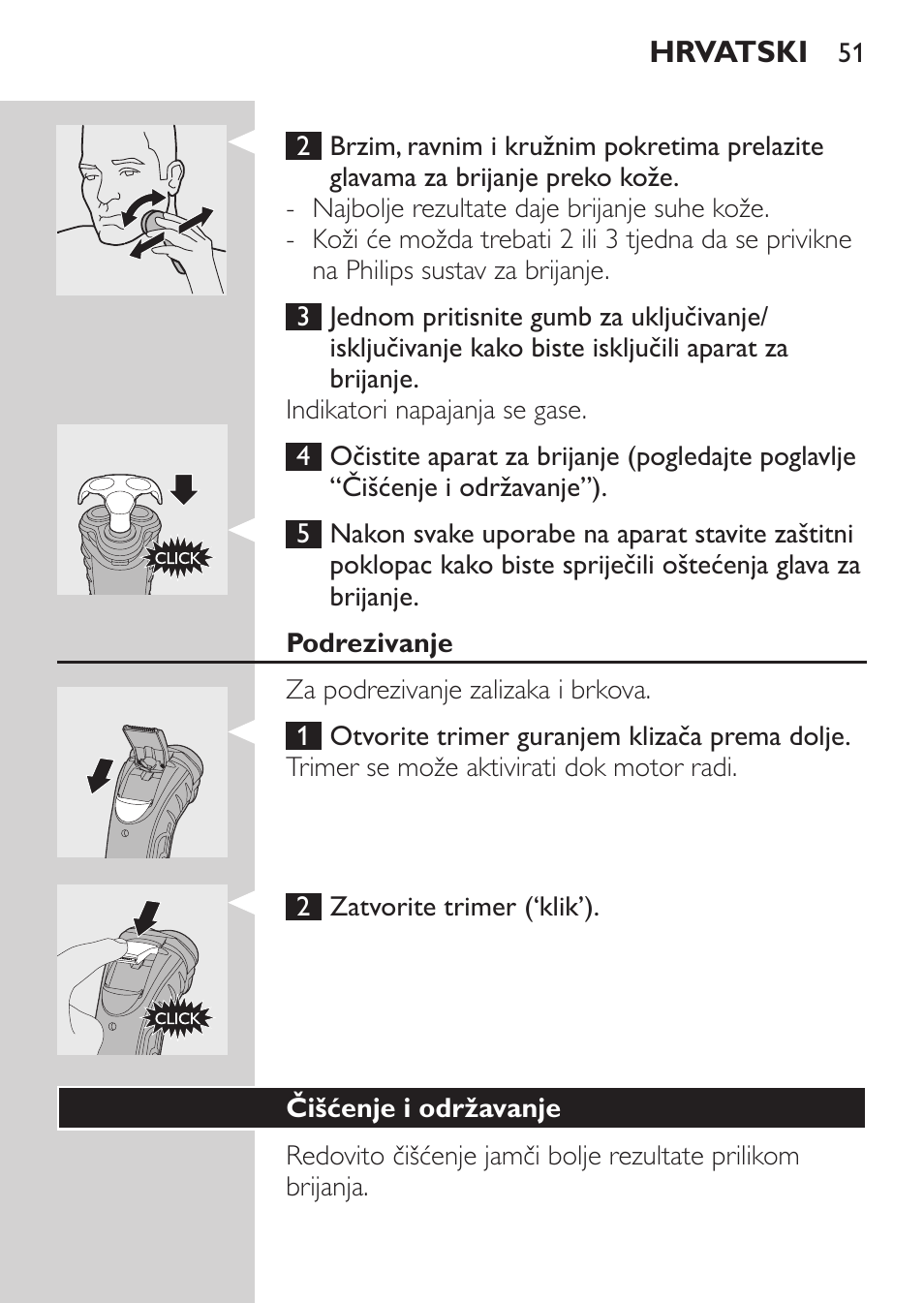 Podrezivanje, Čišćenje i održavanje | Philips HQ7340-17 User Manual | Page 49 / 180