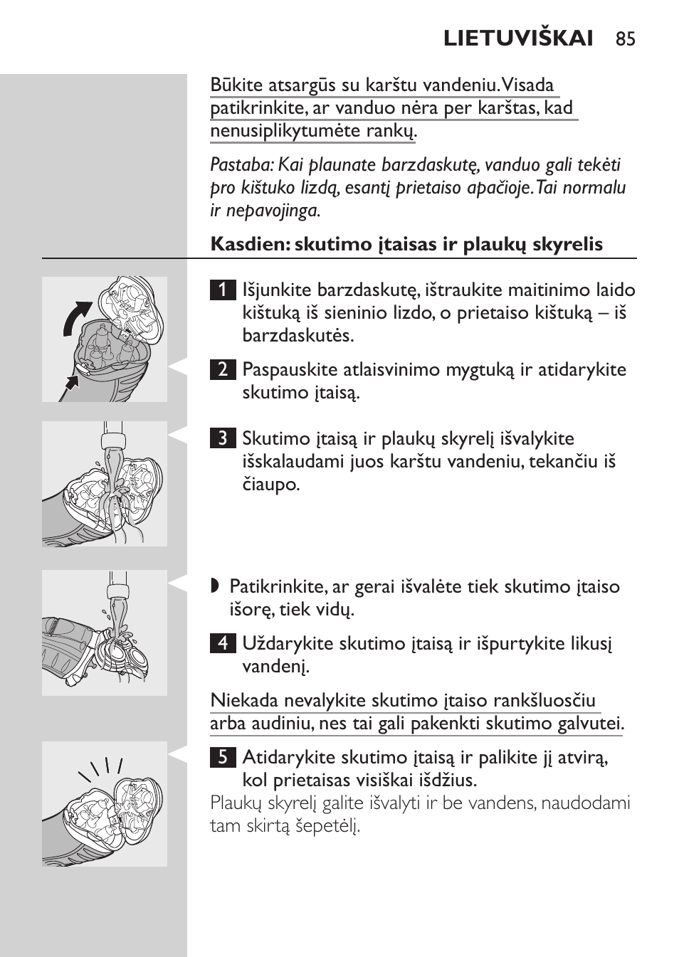 Kasdien: skutimo įtaisas ir plaukų skyrelis | Philips HQ7340-17 User Manual | Page 83 / 180