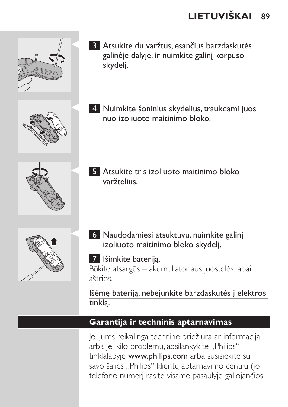 Garantija ir techninis aptarnavimas | Philips HQ7340-17 User Manual | Page 87 / 180